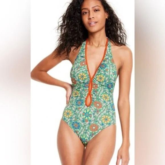 Other - Rhode x Target Green Floral Zinnia High Leg Cheeky Halter Swimsuit - MEDIUM NWT